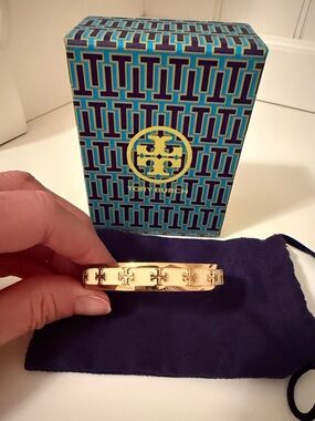 Tory Burch Gold Open Logo-Accented Cuff Bracelet